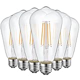 Energetic ST19 Vintage LED Edison Bulbs, 60 Watt Equivalent, ST64 LED Filament Bulbs, CRI 95+, Soft White 2700K, Non-Dimmable, E26 Standard Base, 6 Pack