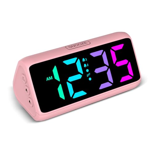 Netzu Loud Alarm Clock for Heavy Sleepers RGB Alarm Clocks for Bedrooms Seniors Kids Plug in Digital Clock with 5 Dimmers 2 Alarms 4 Volumes and Snooze