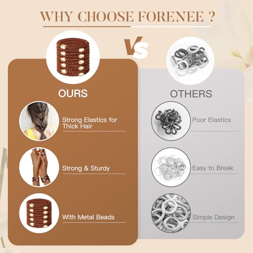 Image of FORENEE Hair Ties No Damage - 20PCS Ponytail Holders - Elastic Hair Ties for Thick Hair - Braided Hair Bands for Women Girls's Hair - Brown
