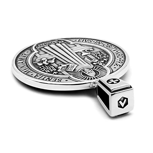 VENICEBEE® Best Saint Benedict Medal Protection Cross Sacramental Christian Amulet Exorcism Solid 925 Sterling Silver Pendant Necklace + Velvet Pouch, Polishing Cloth, Fine Gift Box4