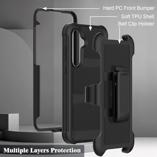 Leptech LLXFY-03A35 For Samsung Galaxy A35 5G Case With 2 Pack Tempered Glass Screen Protector, [Holster Series] Belt Clip Hard Tough Heavy Duty Rugged Shockproof Protective Cell Phone Case  thumb #5