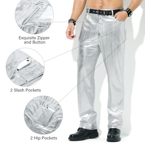 Arjen Kroos Men's Metallic Disco Shiny Pants Wedding Party Prom Straight Leg Trousers2