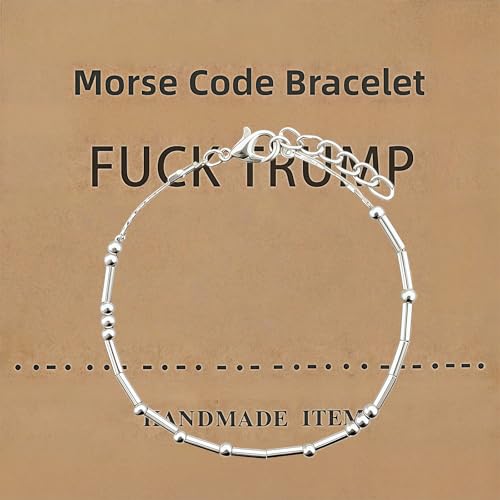 Flreaxmo Fck Trump Morse Code Bracelets for Women Hidden Message Funny Inspirational Adjustable Chain Adults Friendship Jewelry (FK T Silver)