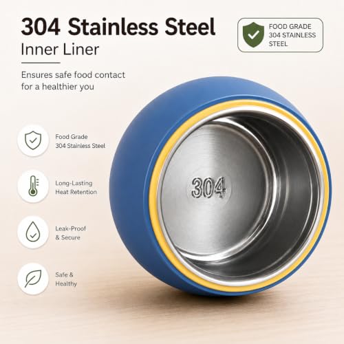 Image of 530ml Insulated Lunch Pot with Built-in Spoon | 304 Stainless Steel Food Jar, Double Wall Thermal Insulation | Leakproof Soup Container | Bento Box for Office, School & Travel - Blue