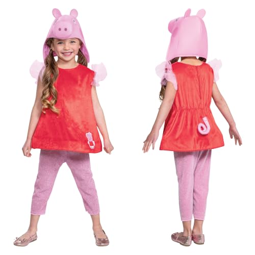 Disguise Peppa Pig Costume for Girls, Official Nick Jr Character Jumpsuit Dress and Hat, Classic Toddler Size Medium (3T-4T)