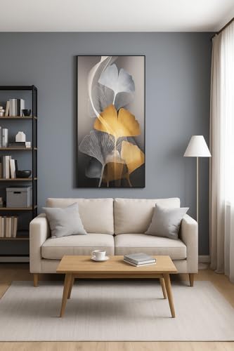 Tableau feuilles de ginkgo argent et or OrnaMura 60x120 cm pour salon