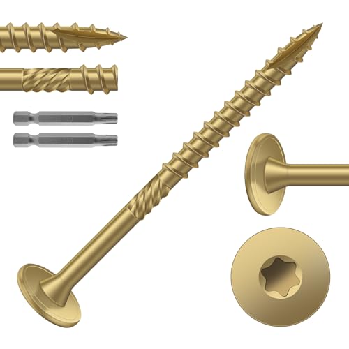 Image of #14 x 3 Inch Outdoor Structural Wood Deck Screws (67Pcs /2lb), Carbon Steel, Tan, Flat Head, Rust Resistant Epoxy Coated, T30 Star Bit