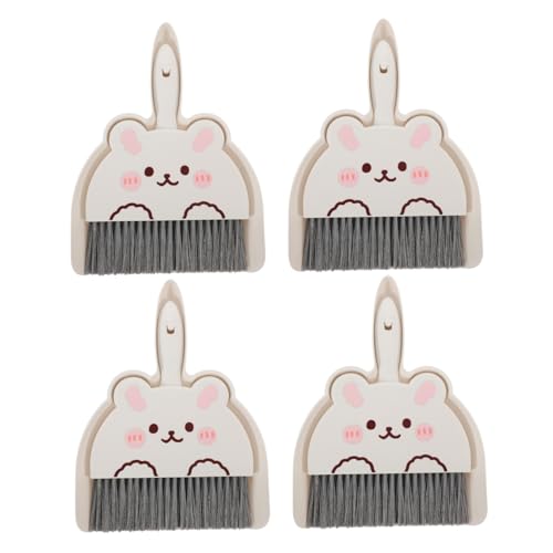 Frcolor 4 セットコンパクト卓上ミニほうきとちりとり かわいいウサギデザイン 軽量プラスチック製 小スペース収納可能 テーブル周りやキッチ