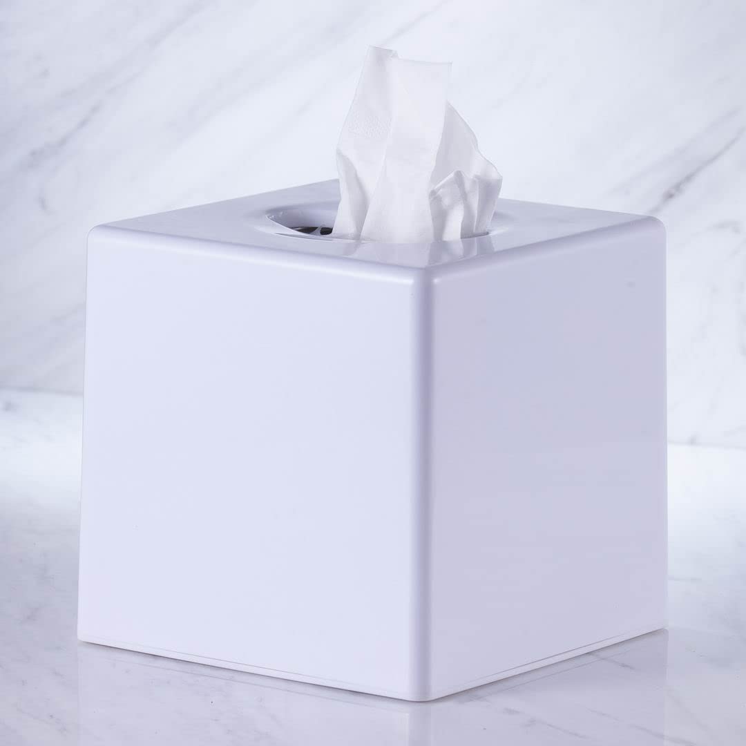 VINN DUNN BESPOKE CUBE Tissue Dispenser White, Square Tissue Box Cover Holder Kleenex Napkin Holder