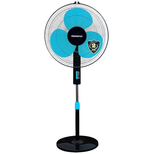 Image of Blueberry's High-Speed Oscillating Pedestal Fan, 3-Adjustable Fan Speeds, Rust Resistant Body, Adjustable Length, RPM 2200, 400-mm Sweep Length (Blue)