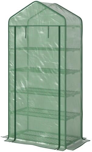 Small Portable Greenhouse, 5 Tier Wire Shelves, Steel Frame, Roll-Up Door, 76x35.4x19.3 Inches, White and Green (Green)