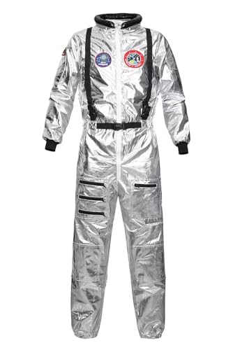 Traje astronauta adulto para homem Halloween carnaval americano cadete do espaço cosplay prateado l, Prata, L