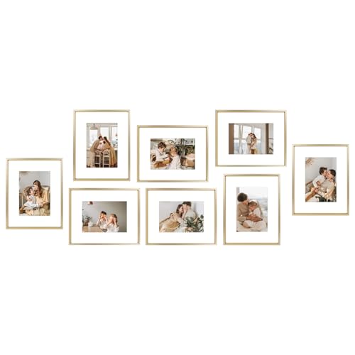 Golden State Art 8x10 Gold Aluminum Frame, Real Glass, Mat Fits 5x7