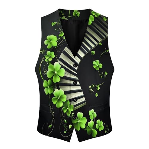 St. Patrick's Green Leaves Piano Mens Slim Fit Suit Vest Dress Waistcoat Casual Business Vest4