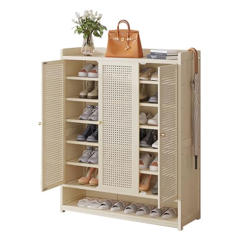 Shilanmei シューズラック スリム 下駄箱 防塵扉付き 靴棚 靴収納 玄関収納 大容量 省スペース 靴収納ラック 小物収納 収納ラック 収納便利 防塵 通気 防臭 部屋 置物 移動しやすい 省スペース 靴入れ 大容量 シューズボックス (3扉-8段
