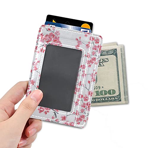 OTVEE Cherry Blossoms Pink Floral Slim Minimalist Wallet Small Card Wallets PU Leather Front Pocket Wallets4