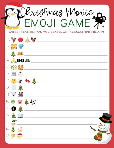 Jeu devinettes film de Noël Emoji x15 cartes pour fête de bureau
