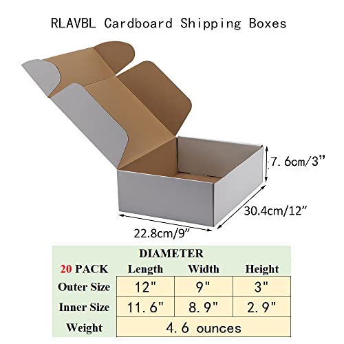 Image of RLAVBL 12x9x3 Inches Shipping Boxes Set of 20, White Corrugated Cardboard Box, Mailer Boxes for Packing Small Business