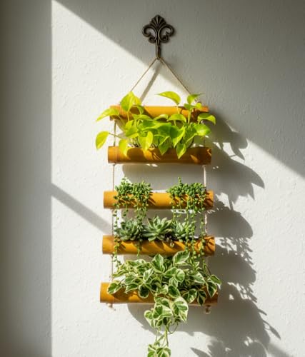 Image of Bamboo Handamade Planter Basket Wall Hanging Bamboo Planter for Plants Perfect for Home & Garden Decor