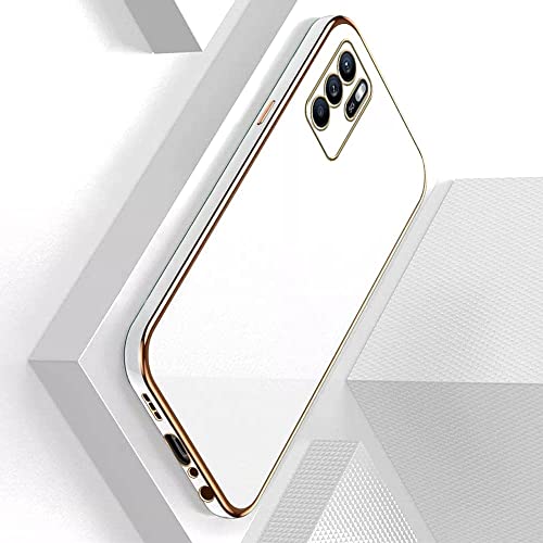 Image of Apurb Store for Oppo Reno 6 (5G) Plating Square Gold Frame Phone Case Luxury Soft Silicone Back Cover (for Oppo Reno 6 (5G), White)