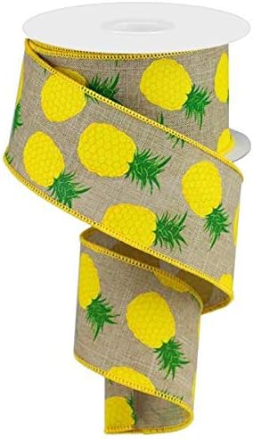Pineapples Wired Edge Ribbon, 10 Yards (Light Beige, 2.5)