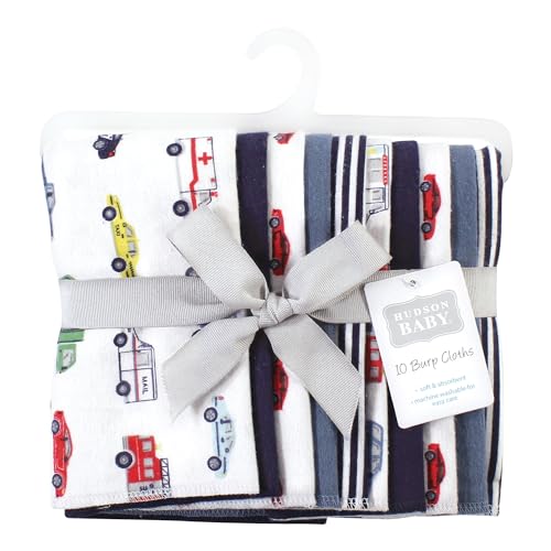 Image of Hudson Baby Unisex Baby Cotton Poly Flannel Burp Cloths, Going Places 10 Pack, One Size