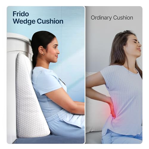 Image of Frido Complete Back Support Wedge Cushion Made with Memory Foam | Improves Comfort and Posture While Sitting /Working On Bed | Premium Removable Covers | Pack of 2- White