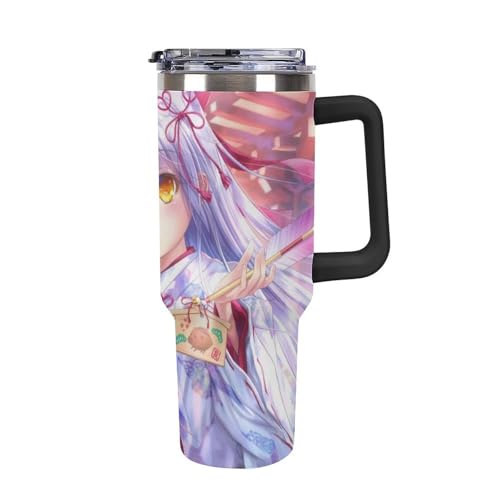 タンブラー AngelBeats! 立華かなで 水筒 40OZ 真空断熱 保温保冷 ステンレスマグボトル 結露しない ストロー付き/直飲み可能 洗いやすい ハンドル付き 車内用 アウトドア キャンプ 大容量
