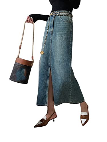 Jupe longue en jean femme denim bleu jupe droite vintage taille 48 coton