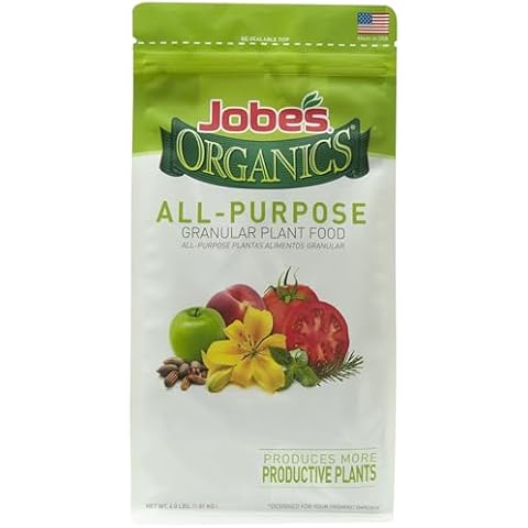 Jobe’s Organics Granular All Purpose Fertilizer, Easy Plant Care Fertilizer for Vegetables, Flowers, Shrubs, Trees, and Plants, 4 lbs Bag Cover