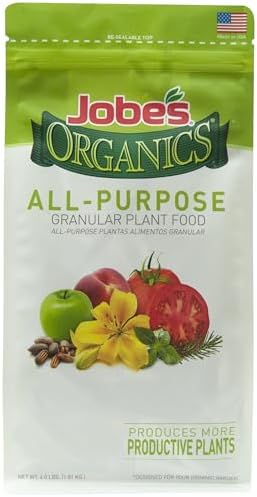 Jobe’s Organics Granular All Purpose Fertilizer, Easy Plant Care Fertilizer for Vegetables, Flowers, Shrubs, Trees, and Plants, 4 lbs Bag