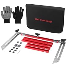Stair Tread Template Tool - Upgrade Stair Tread Tool with Gloves, CNC Aluminum Stair Measuring Tool for Stair Measurement Tool, Shelf Project Layout, Red-Gray