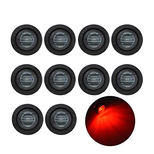 TMH 10 Pcs 3/4 Inch Smoked Lens Red 3 LED Mini Round Miniature Side Marker Indicator Lights with Rubber Fit for Trailer Pickup Truck Car Bus 12V DC Waterproof