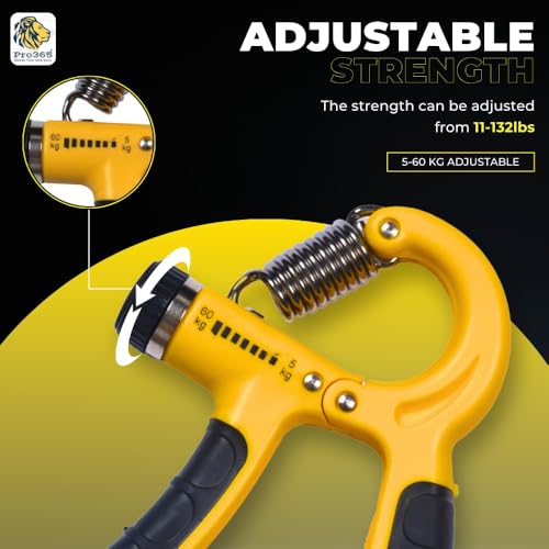 Image of PRO365 Adjustable Hand Gripper with Counter (5-60Kg) + Resistance Toning Tube | Grip Strength Trainer for Wrist, Forearm & Hands | Latex Fitness Tube Combo | Home Workout Equipment | 1 Year Brand Warranty
