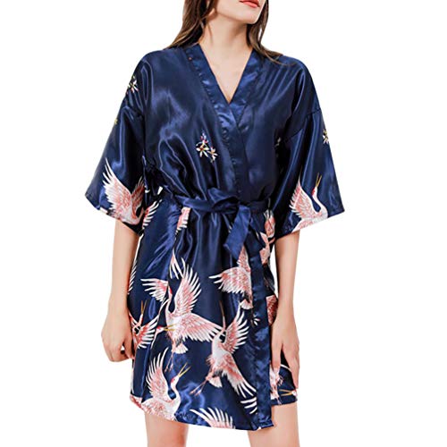 KESYOO Kimono robes de dama de honra gola V curto cetim camisola feminino roupão (cinza prateado G),