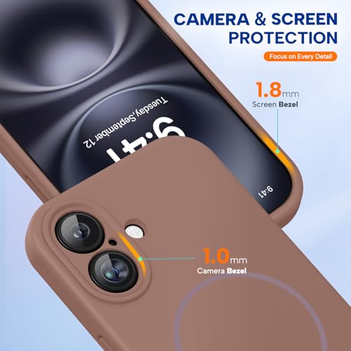 Image of Miracase Magnetic for iPhone 16 Plus Case, [Soft Anti-Scratch Microfiber Lining], Compatible with MagSafe, Liquid Silicone Shockproof Drop Protection Phone Case for 16 Plus,Chocolate
