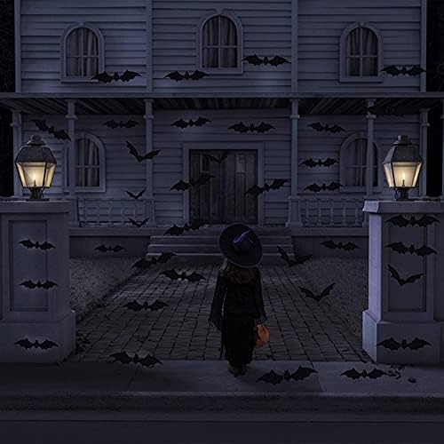 2022Upgraded Halloween 3D Bats Decoration, Halloween Party Supplies Decorative Scary Bats Wall Decal Wall Sticker, Halloween Home Window Decoration Set (72PCS-Style A)