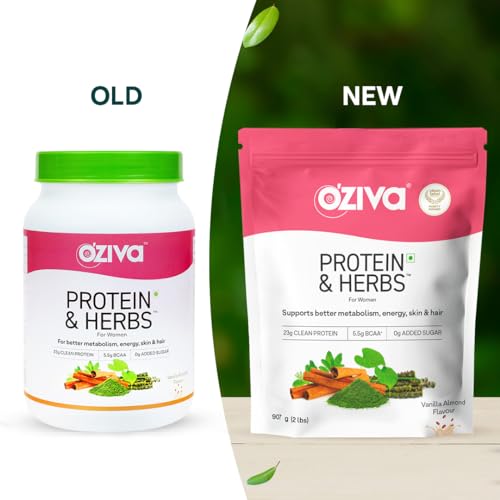 Image of OZiva Protein & Herbs for Women (Vanilla Almond) I Manage Weight, Energy & Metabolism | Clean Protein, Shatavari, Green Tea I No Added Sugar, 2lbs with Shaker