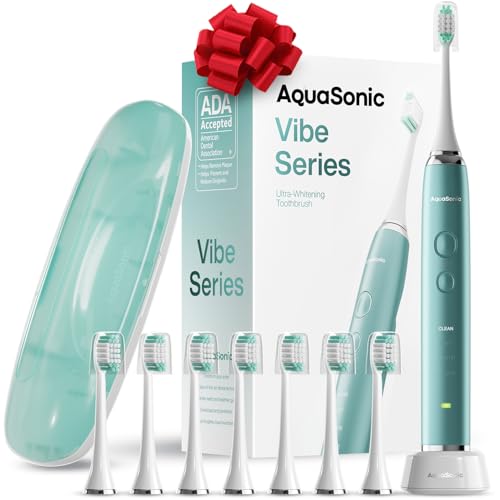Aquasonic Brosse à dents électrique ultra-blanchissante - Acceptée par ADA - 8 têtes de brosse et étui de transport - Moteur 40 000 VPM et charge sans fil - 4 modes avec minuterie intelligente