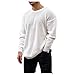 Camiseta de manga larga casual suelta para hombre otoño e invierno con cuello redondo de color sólido, blanco, XL