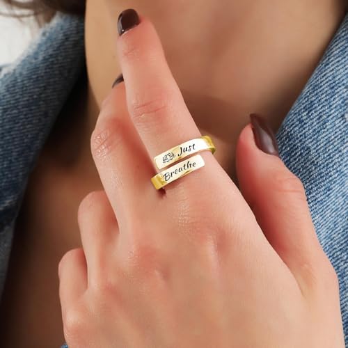 HUASAI Just Breathe Rings for Women Adjustable Heart Promise Ring Inspirational Healing Jewelry Gifts2