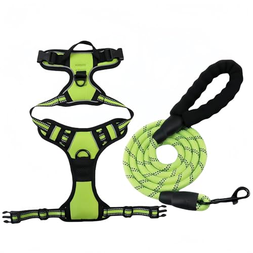 Ziuuihu犬 ハーネス 犬 リード 負担が少ない首輪 サイズ調整可 夜間反射 抜けない 通気性 防爆パンチ設計 散歩 歩行補助 老犬介護 しつけ 運動向き 中型 大型犬 柴 秋田犬 (グリーン,S)