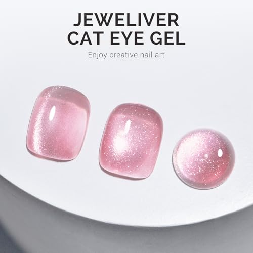 Image of MelodySusie Jeweliver Cat Eye Gel Nail Polish, 0.5 Fl Oz Pink Glitter Holographic Magnetic Nail Polish with Magnet, UV Nail Polish for Nail Art Manicure Salon DIY at Home C04