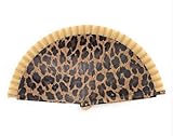 Abanico Plegable de Madera Animal Print Leopardo – 41 cm Abierto / 22 cm Cerrado – Ligero, Elegante y Portátil – Abanico de Mujer para Verano, Eventos y Viajes (Marron)