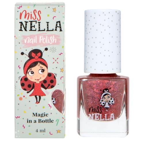Miss Nella NEW magic collection SHAZAM- Vernis à ongles rouge spécial avec des paillettes pour enfants, formule Peel-off, à base d'eau et sans odeur
