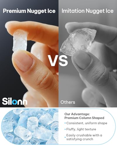 Image of Silonn Nugget Ice Maker with 3L Removable Tank and 12H Timer, Black | 40 lbs /24H output, ice in 8 mins, soft chewable nugget ice, 40 dB quiet operation, self-cleaning, clear basket