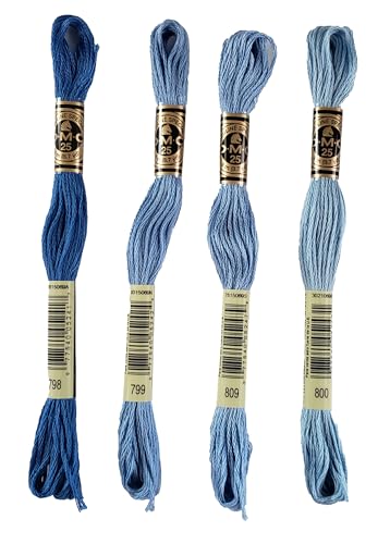 Image of DMC 6-Strand Embroidery Cotton Bundle - Delft Blue Color Family - 4 Skeins of Thread - 8.7yd Skeins