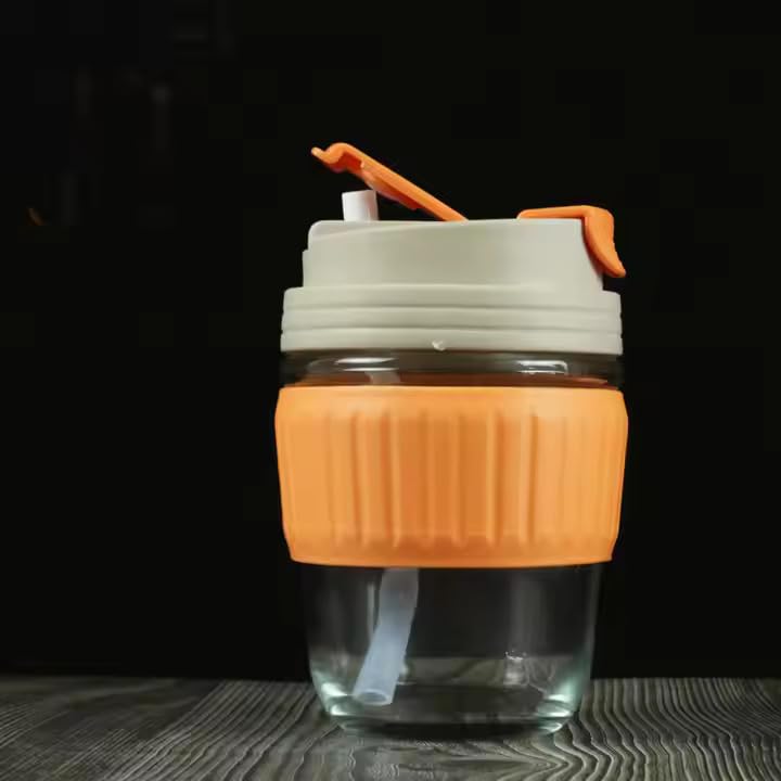 Image of Coffee Mug with Straw & Lid - Multipurpose Mason Jar Style Can Sipper for Green Tea, Milk, Juice, Smoothies & More - Reusable Drinking Cup for Home & Office (Glass Water Bottle 1)