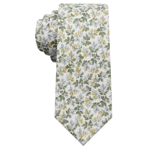 Luckyvestir Ties for Men Sage Green Cotton Floral Tie 2.76 Flower Printed Mens Neckties for Wedding/Groomsmen/Suit/Party (Dark green dark yellow dusty blue white)
