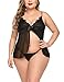 Avidlove Women Lingerie 2 Pieces Strap Sleepwear Lace Chemise See-Through Babydoll Black M